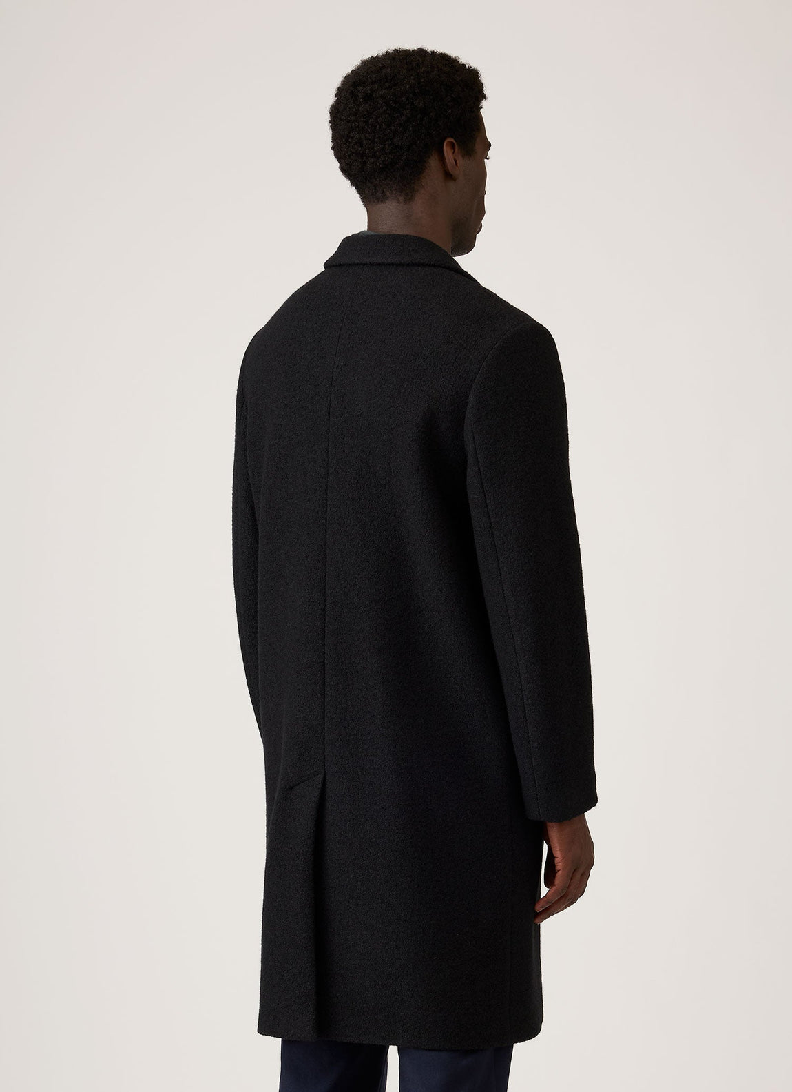 Men's Heavy Boiled Wool Jersey Overcoat in Black