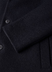 Men's Heavy Boiled Wool Jersey Overcoat in Navy