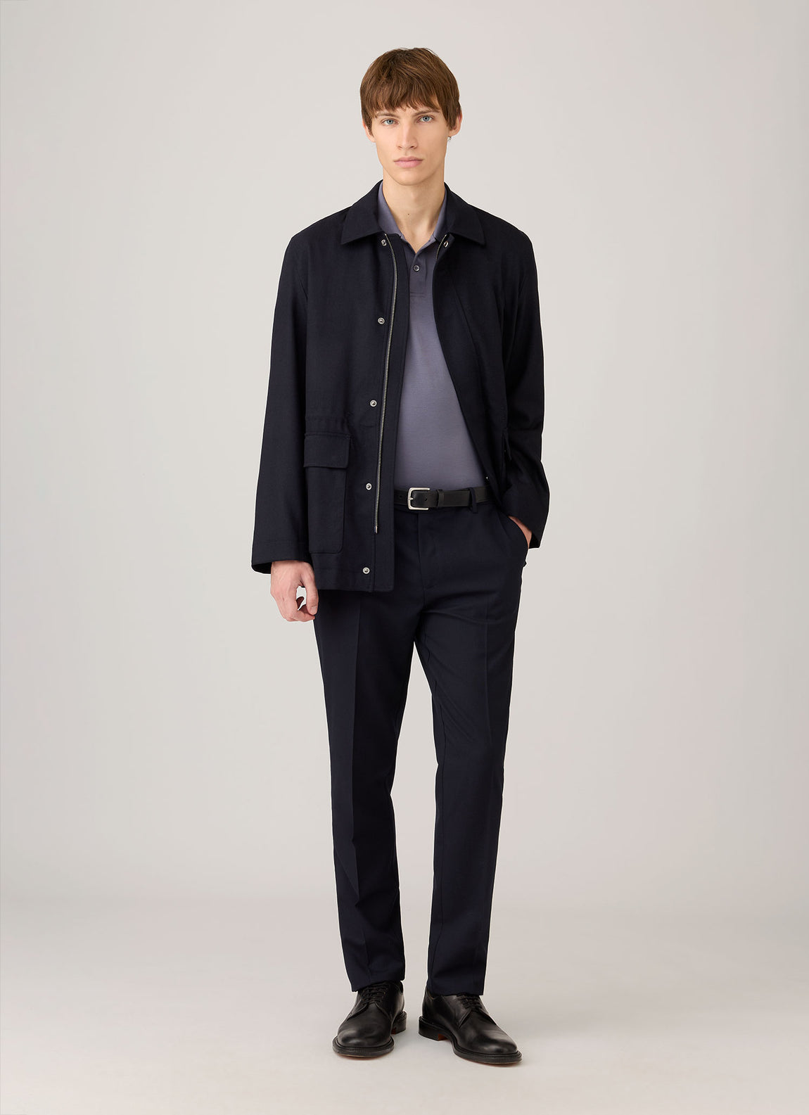 Men's Wool Cashmere Flannel Field Jacket in Navy