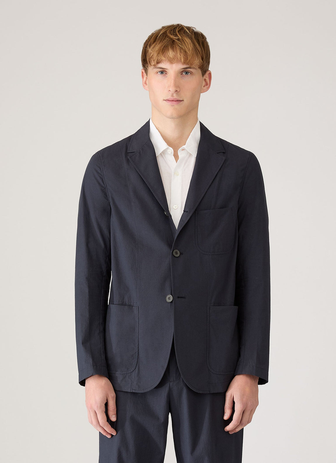Men's Lightweight Cotton Poplin Blazer in Navy