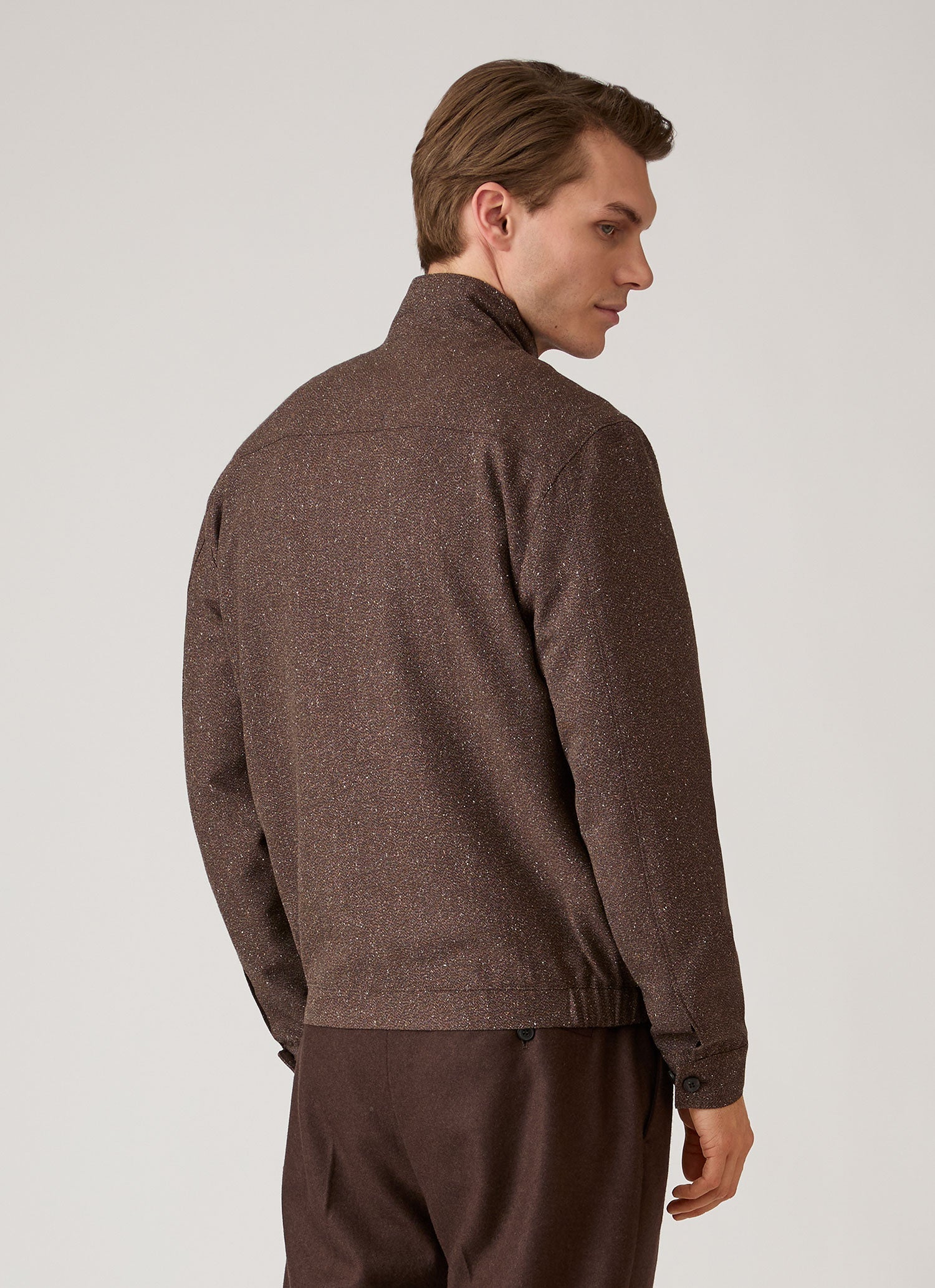 Men's Donegal Tweed Zip Jacket in Dark Brown Melange