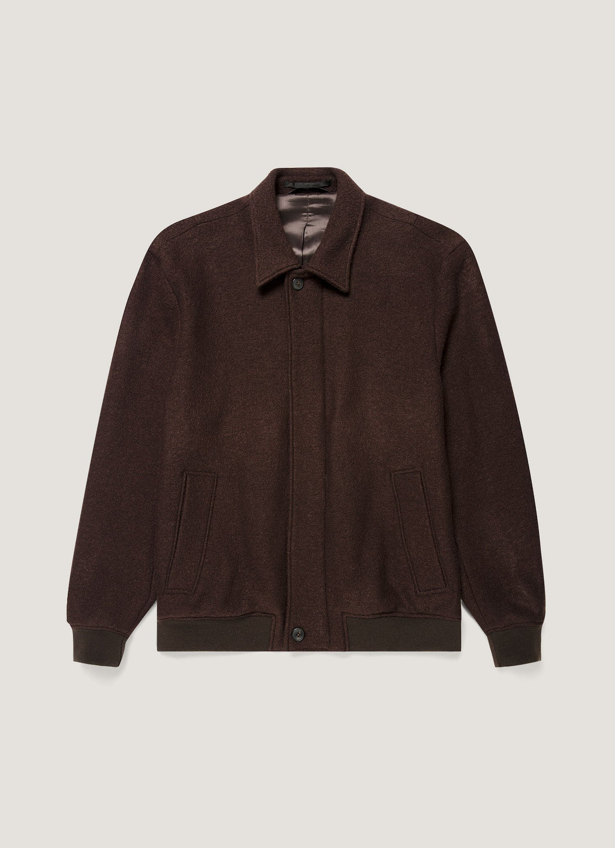 Men's Heavy Boiled Wool Jersey Bomber in Dark Chocolate