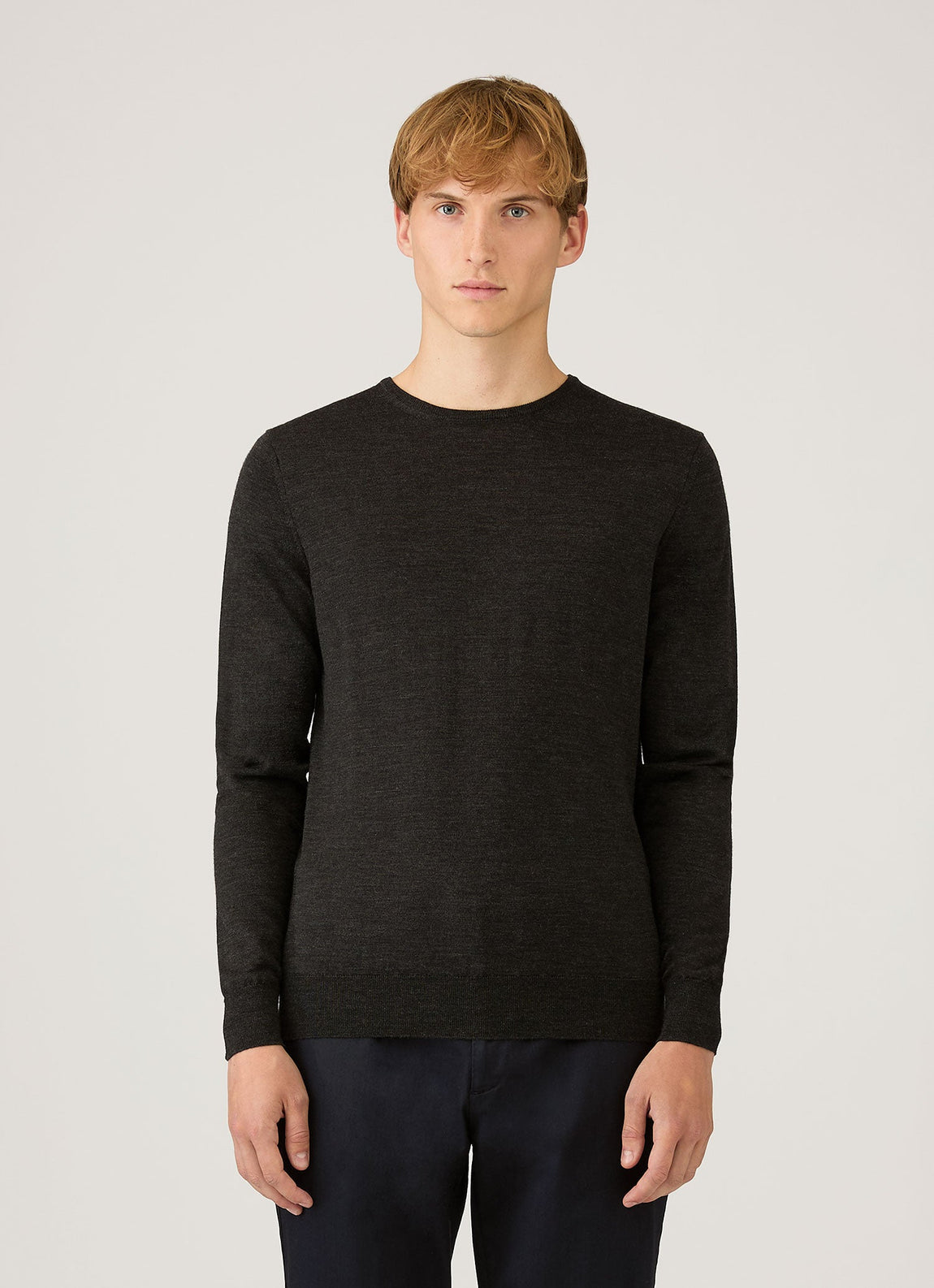 Men's Extra-Fine Merino Jumper in Charcoal Melange