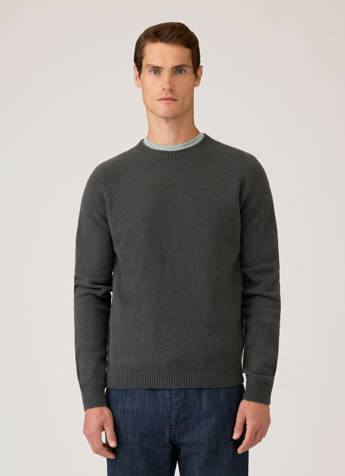 Men's Lambswool Crew Neck Jumper in Slate Green