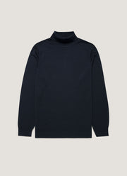 Men's Extra-Fine Merino Roll Neck Jumper in Navy