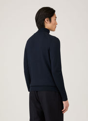 Men's Extra-Fine Merino Roll Neck Jumper in Navy