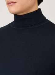Men's Extra-Fine Merino Roll Neck Jumper in Navy