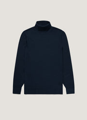 Men's Extra-Fine Merino Roll Neck Jumper in Light Navy