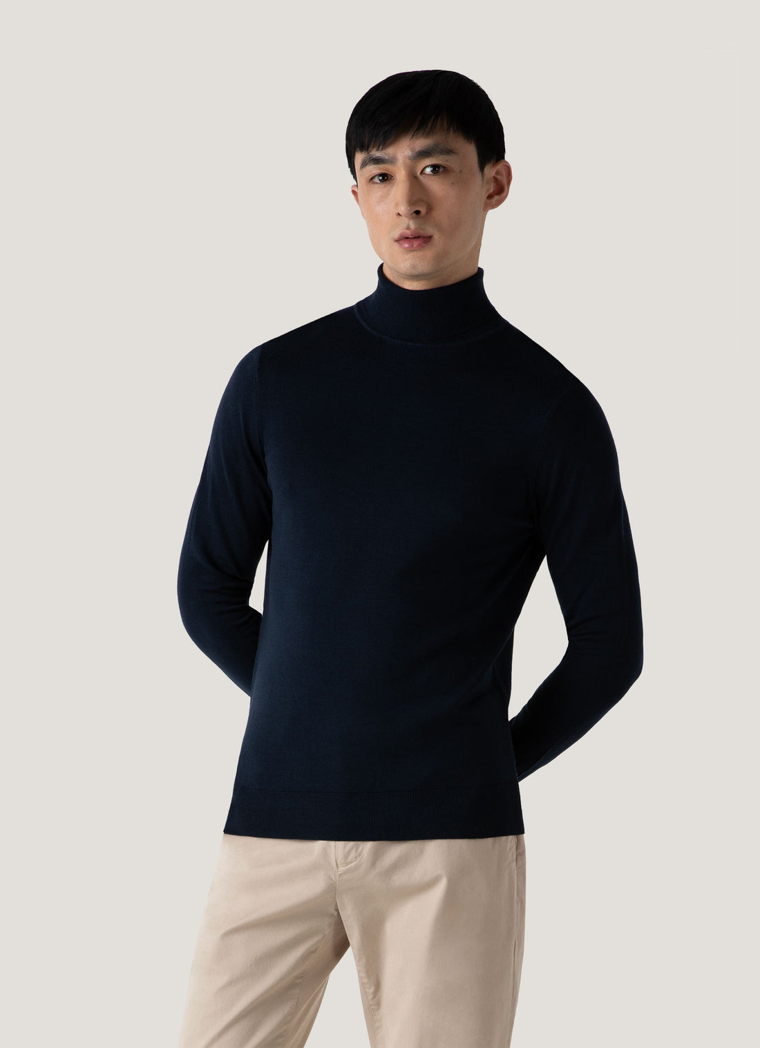 Men's Extra-Fine Merino Roll Neck Jumper in Light Navy