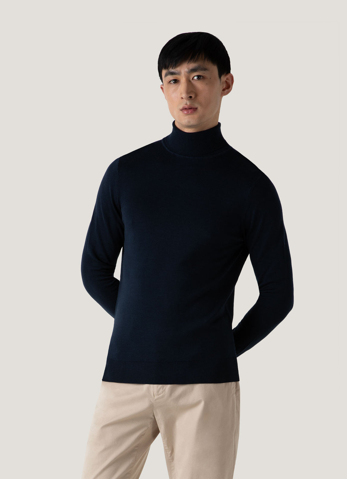 Men's Extra-Fine Merino Roll Neck Jumper in Light Navy