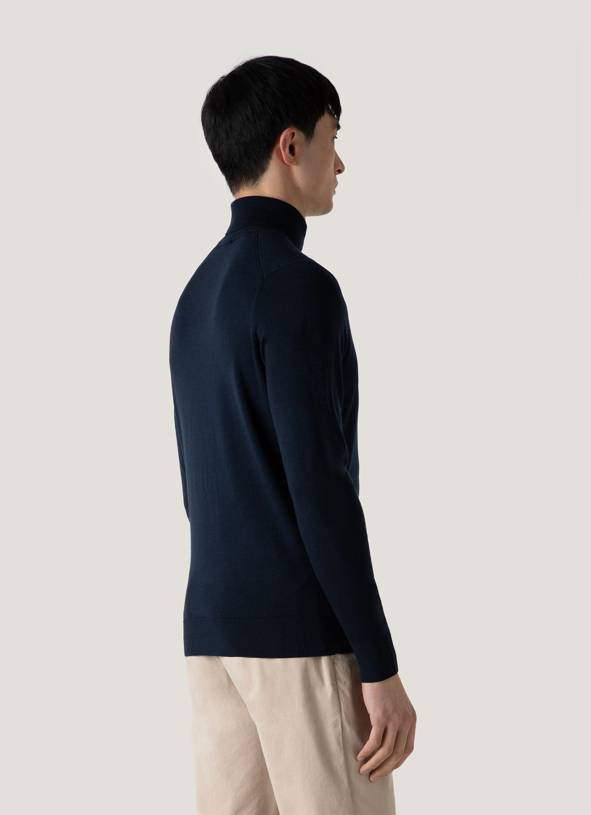 Men's Extra-Fine Merino Roll Neck Jumper in Light Navy