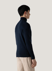 Men's Extra-Fine Merino Roll Neck Jumper in Light Navy