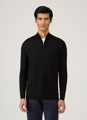 Men's Extra-Fine Merino Half Zip Jumper in Black
