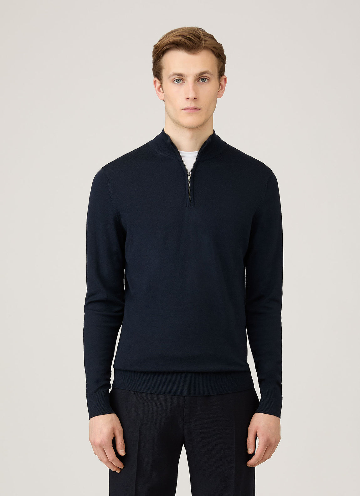 Men's Extra-Fine Merino Half Zip Jumper in Navy