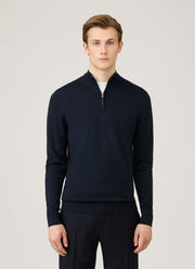 Men's Extra-Fine Merino Half Zip Jumper in Navy