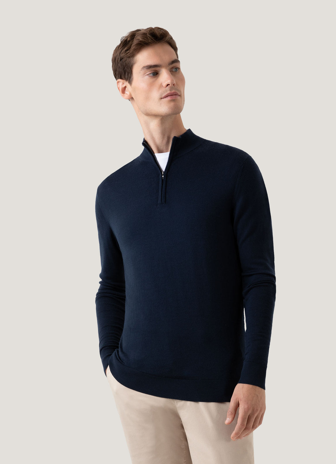Men's Extra-Fine Merino Half Zip Jumper in Light Navy