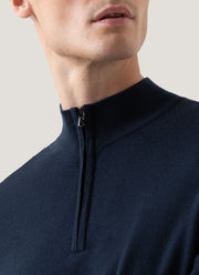 Men's Extra-Fine Merino Half Zip Jumper in Light Navy