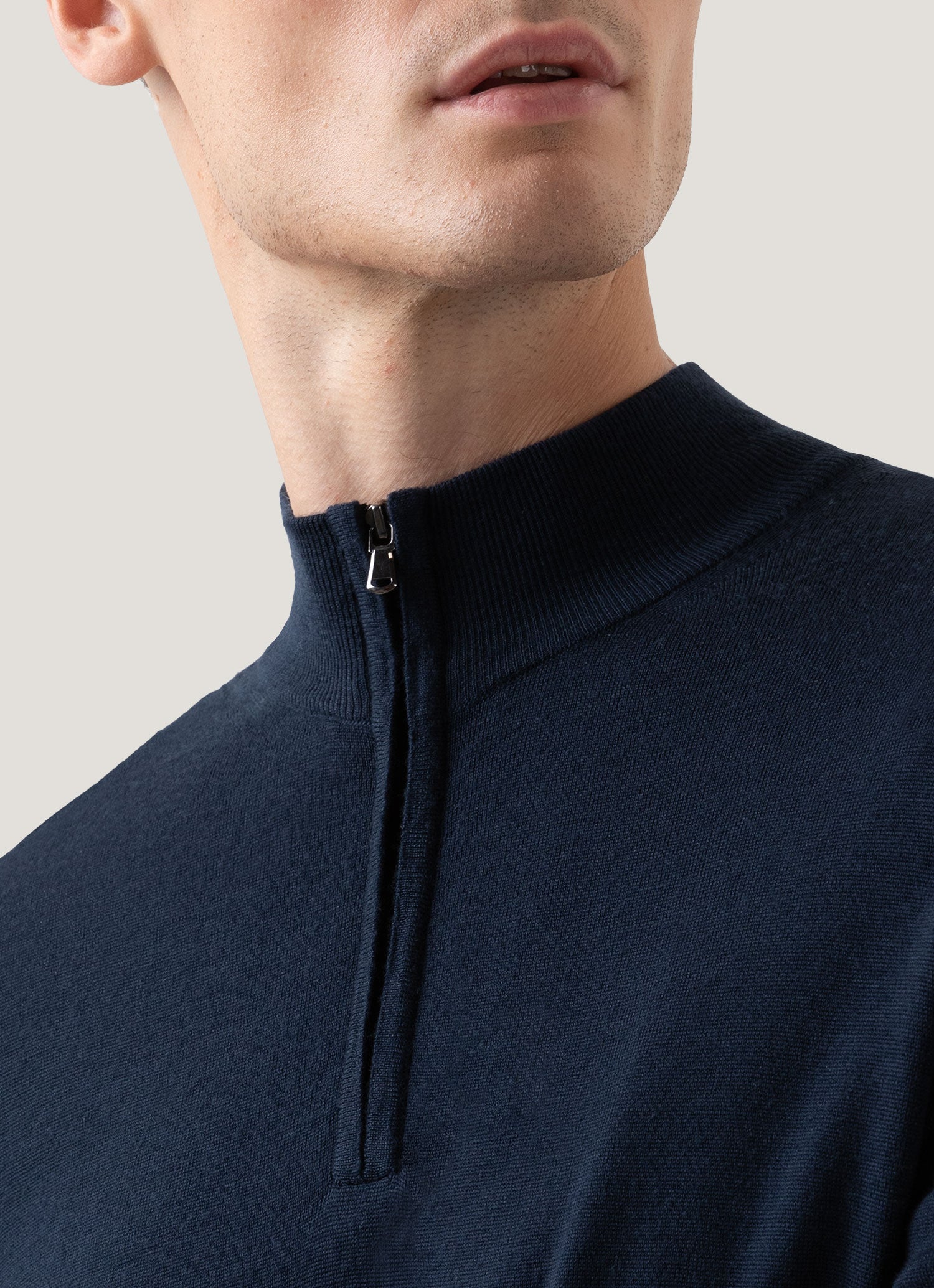 Men's Extra-Fine Merino Half Zip Jumper in Light Navy