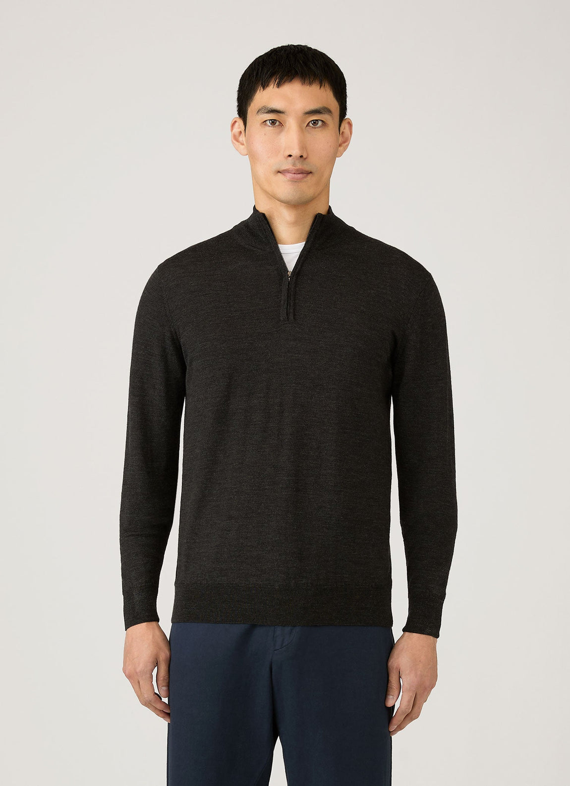 Men's Extra-Fine Merino Half Zip Jumper in Charcoal Melange