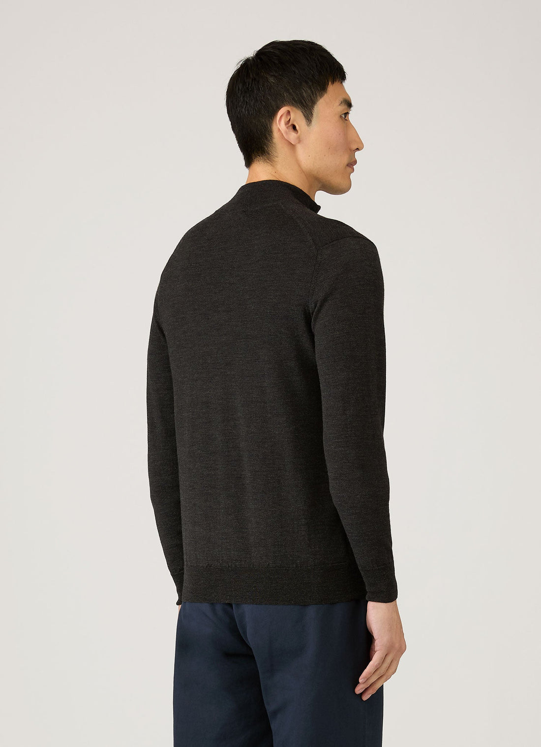 Men's Extra-Fine Merino Half Zip Jumper in Charcoal Melange