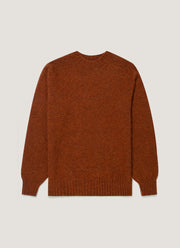 Men's Shetland Crew Neck Jumper in Dark Tobacco