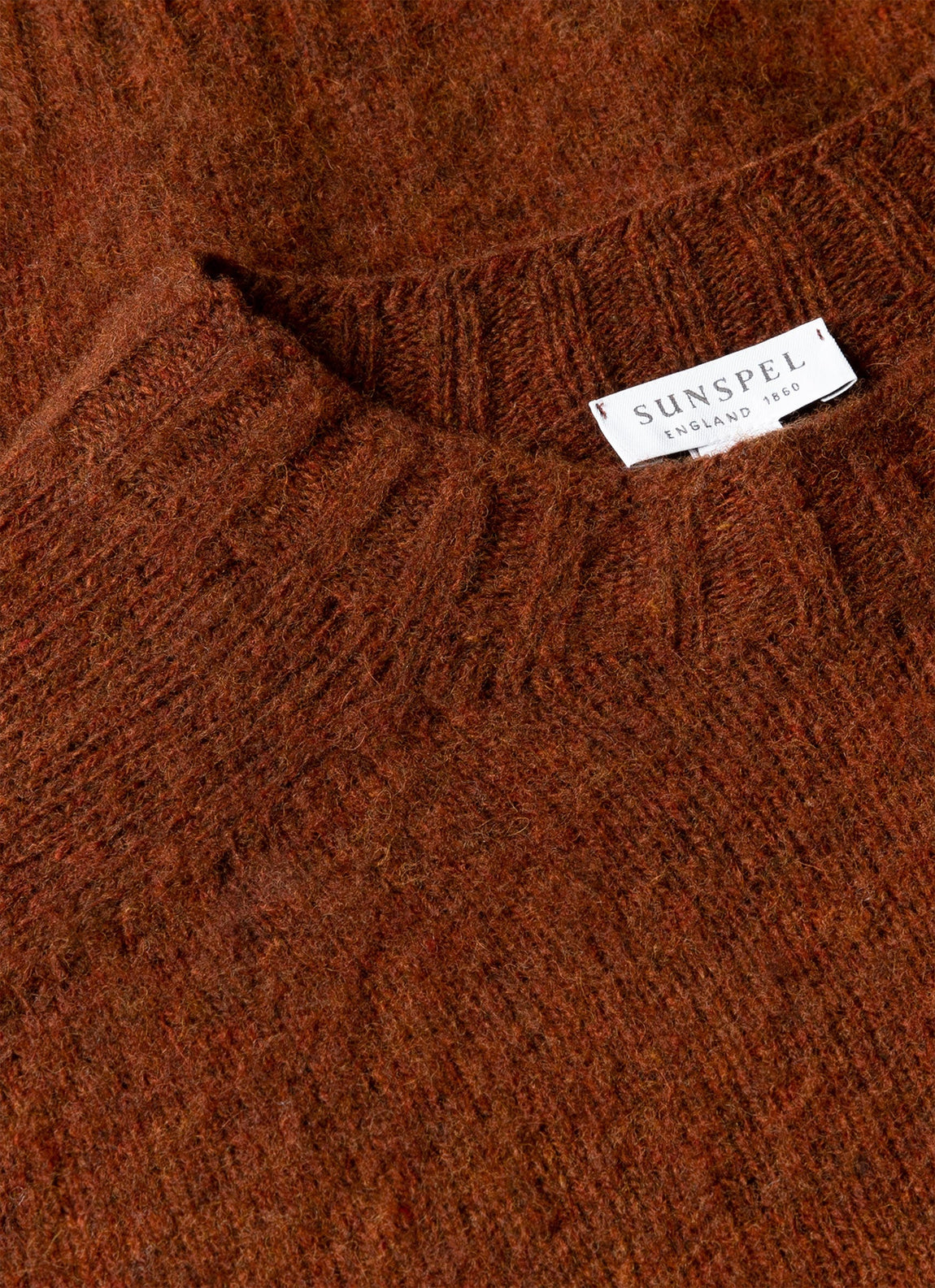 Men's Shetland Crew Neck Jumper in Dark Tobacco