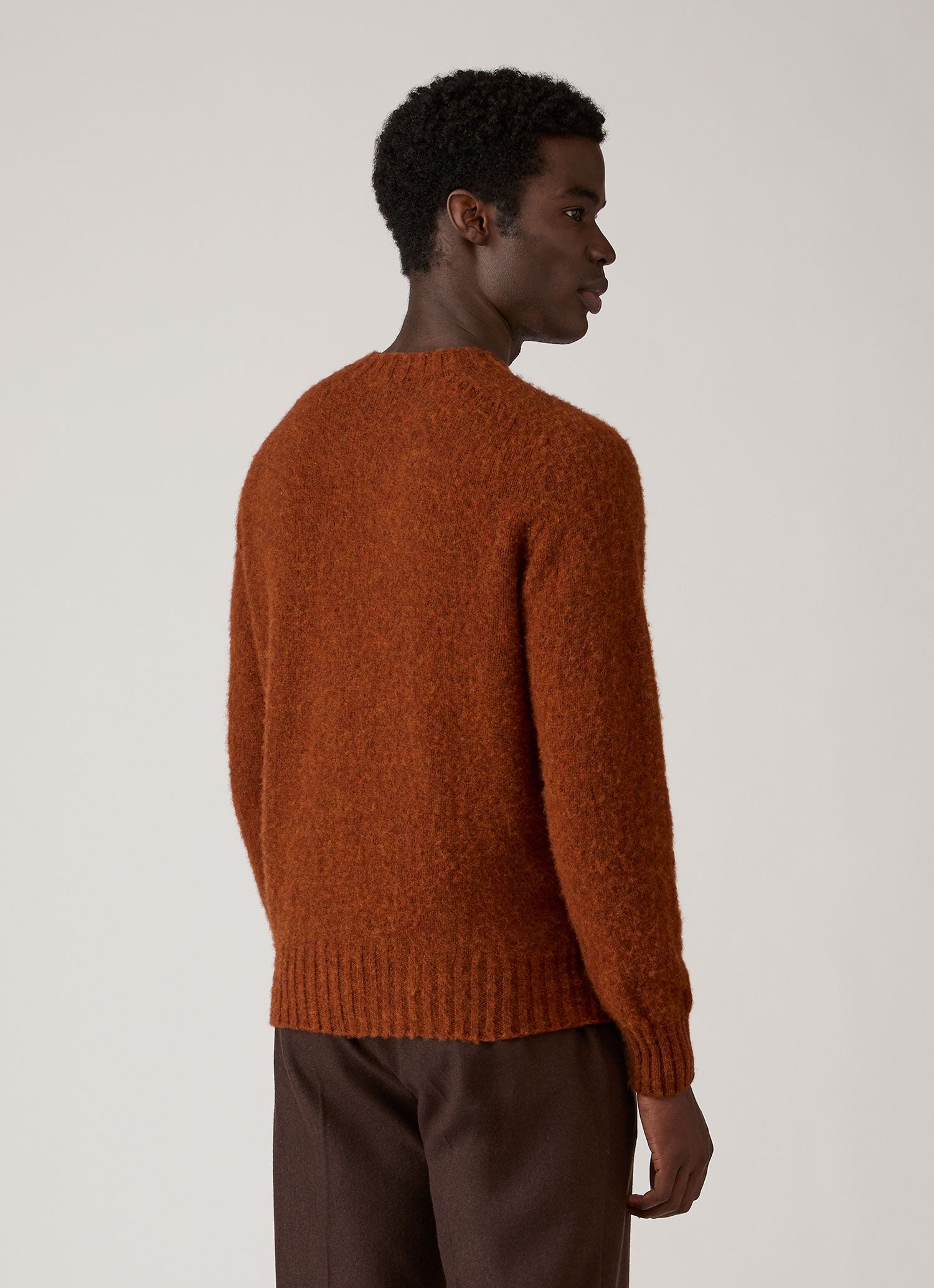 Men's Shetland Crew Neck Jumper in Dark Tobacco