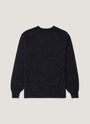 Men's Shetland Crew Neck Jumper in Dark Navy Mouline