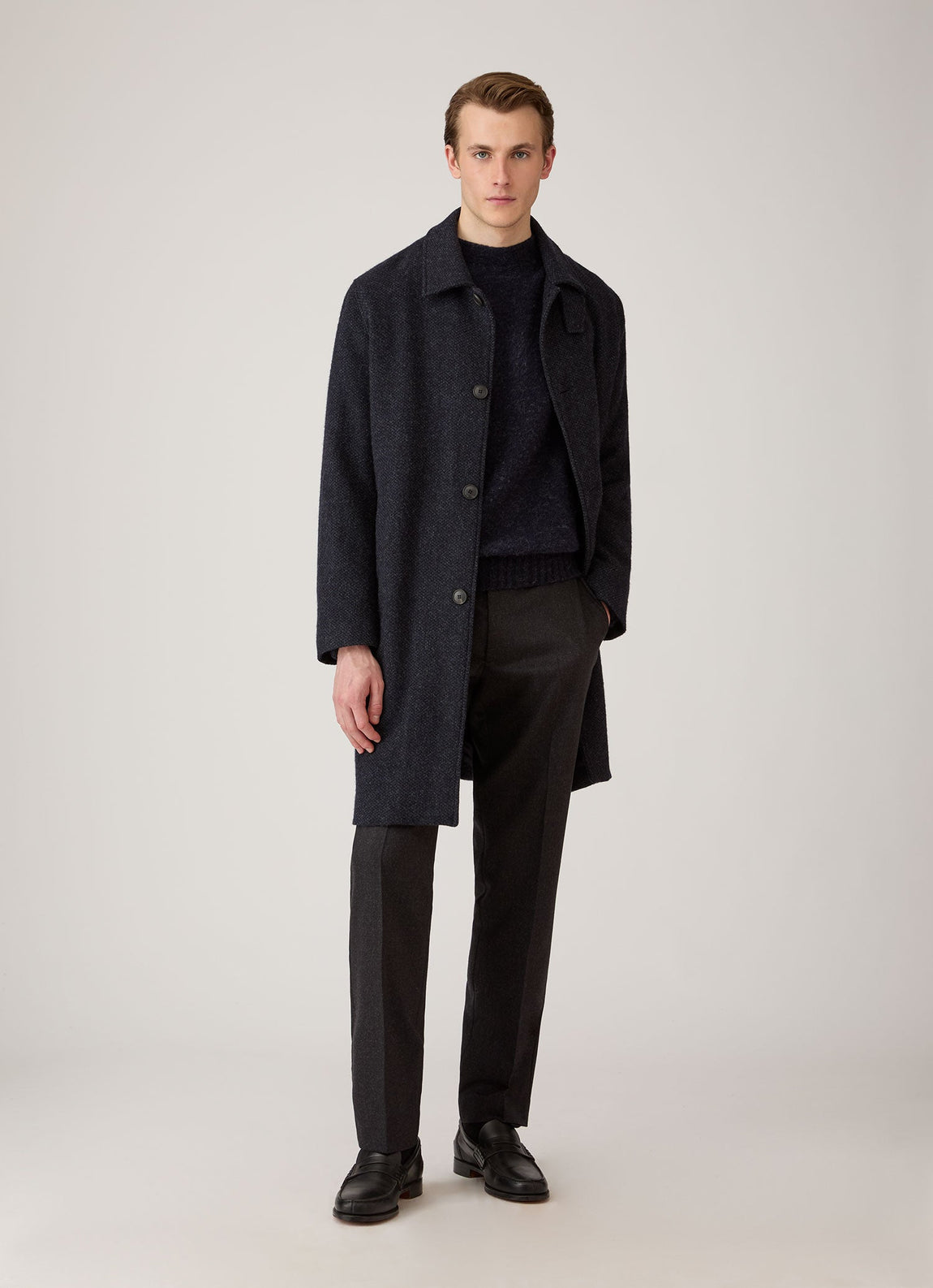 Men's Shetland Crew Neck Jumper in Dark Navy Mouline