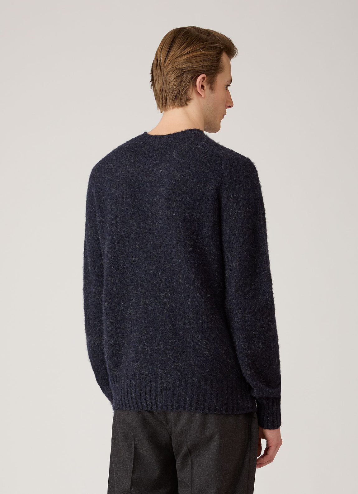 Men's Shetland Crew Neck Jumper in Dark Navy Mouline