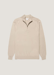 Men's Sea Island Cashmere Half Zip in Stone