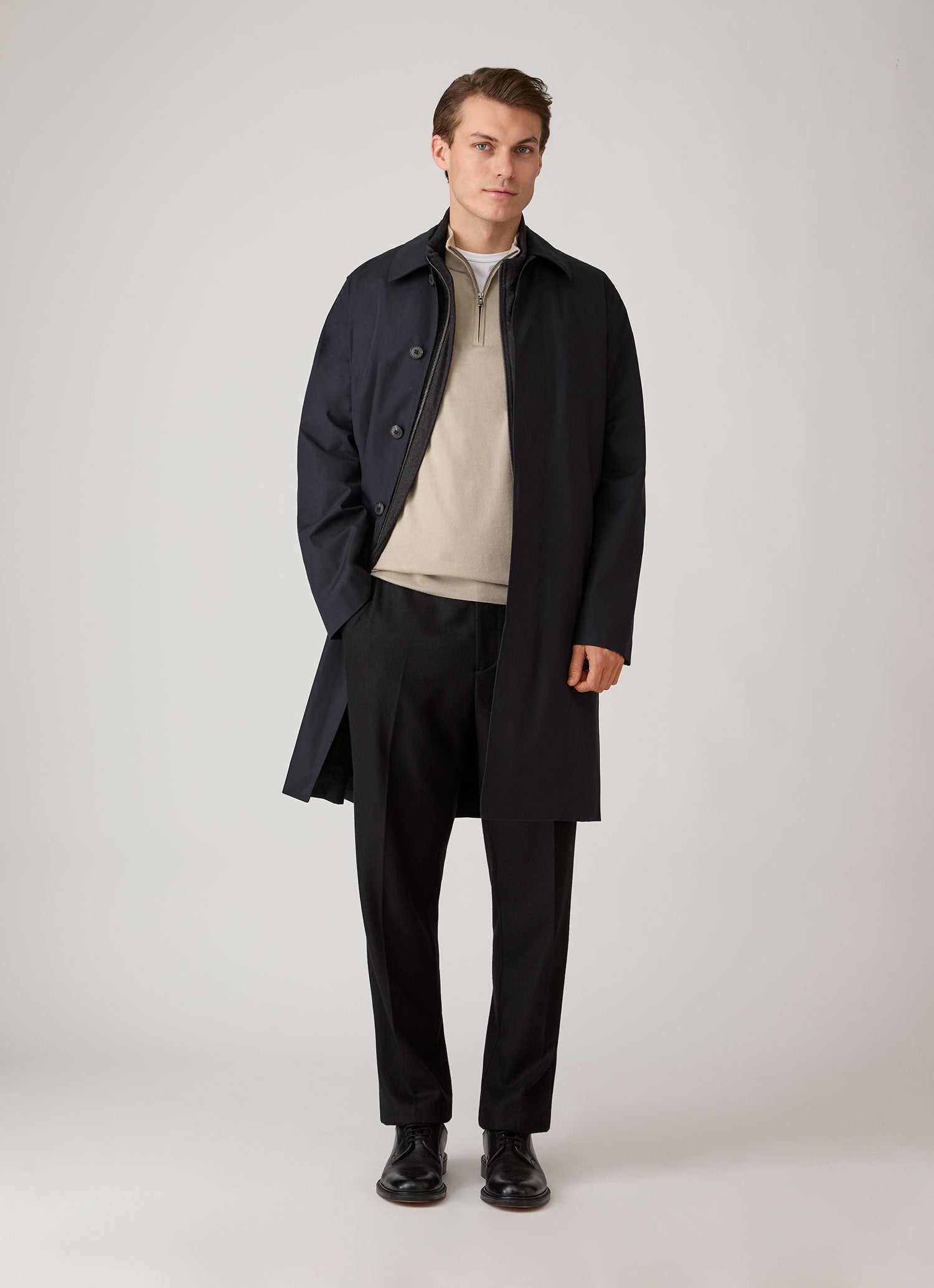 Men's Sea Island Cashmere Half Zip in Stone