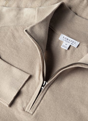 Men's Sea Island Cashmere Half Zip in Stone