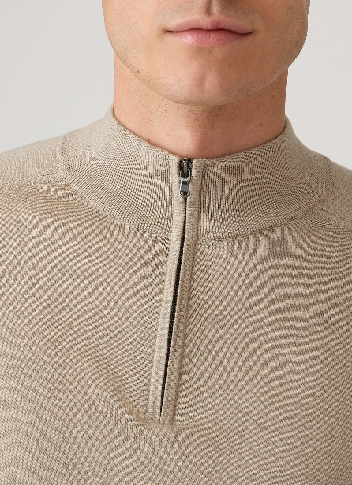 Men's Sea Island Cashmere Half Zip in Stone