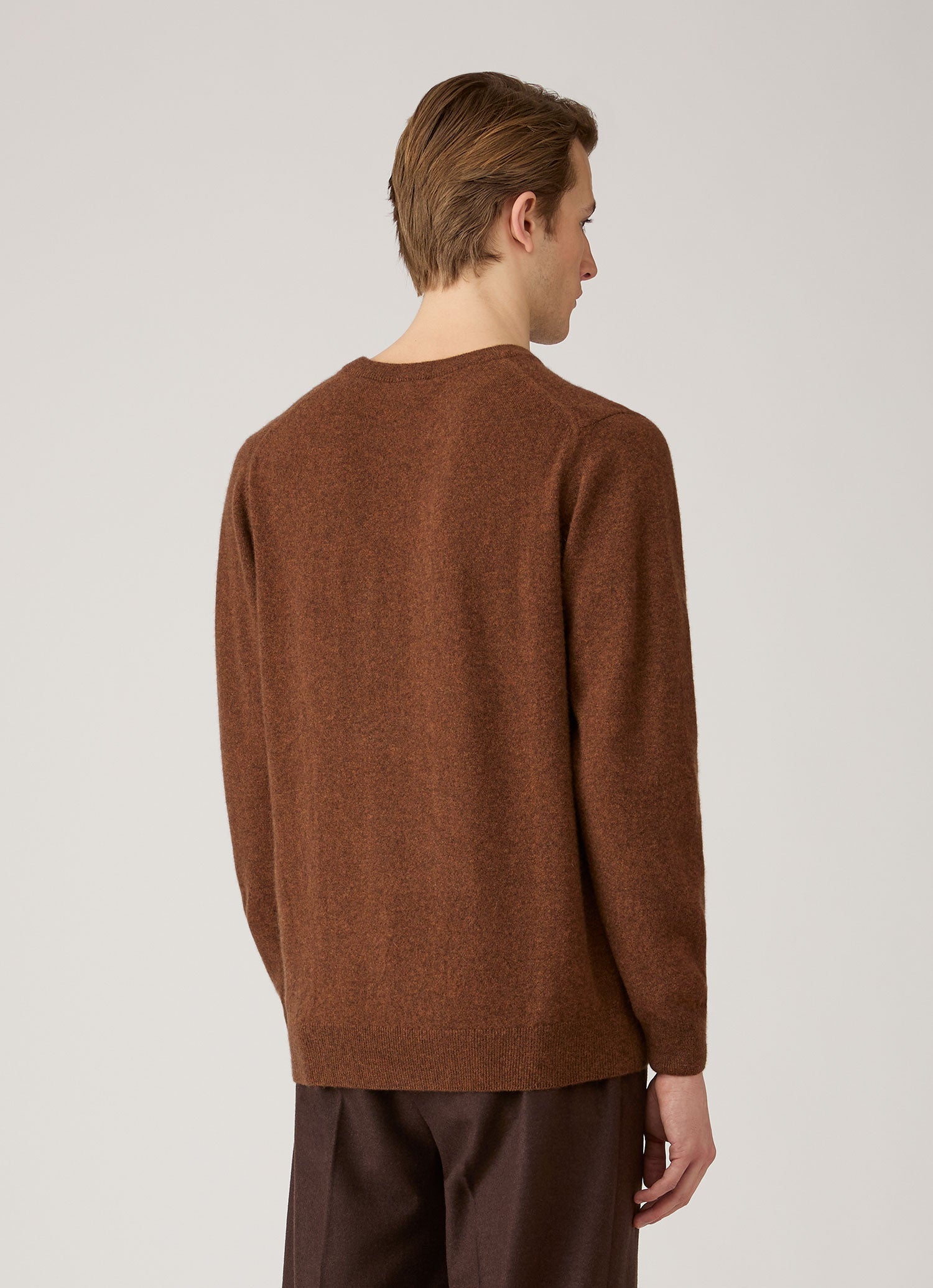 Men's Cashmere Crew Neck Jumper in Chestnut Melange