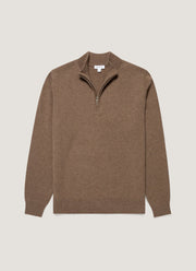 Men's Cashmere Half Zip Jumper in Taupe