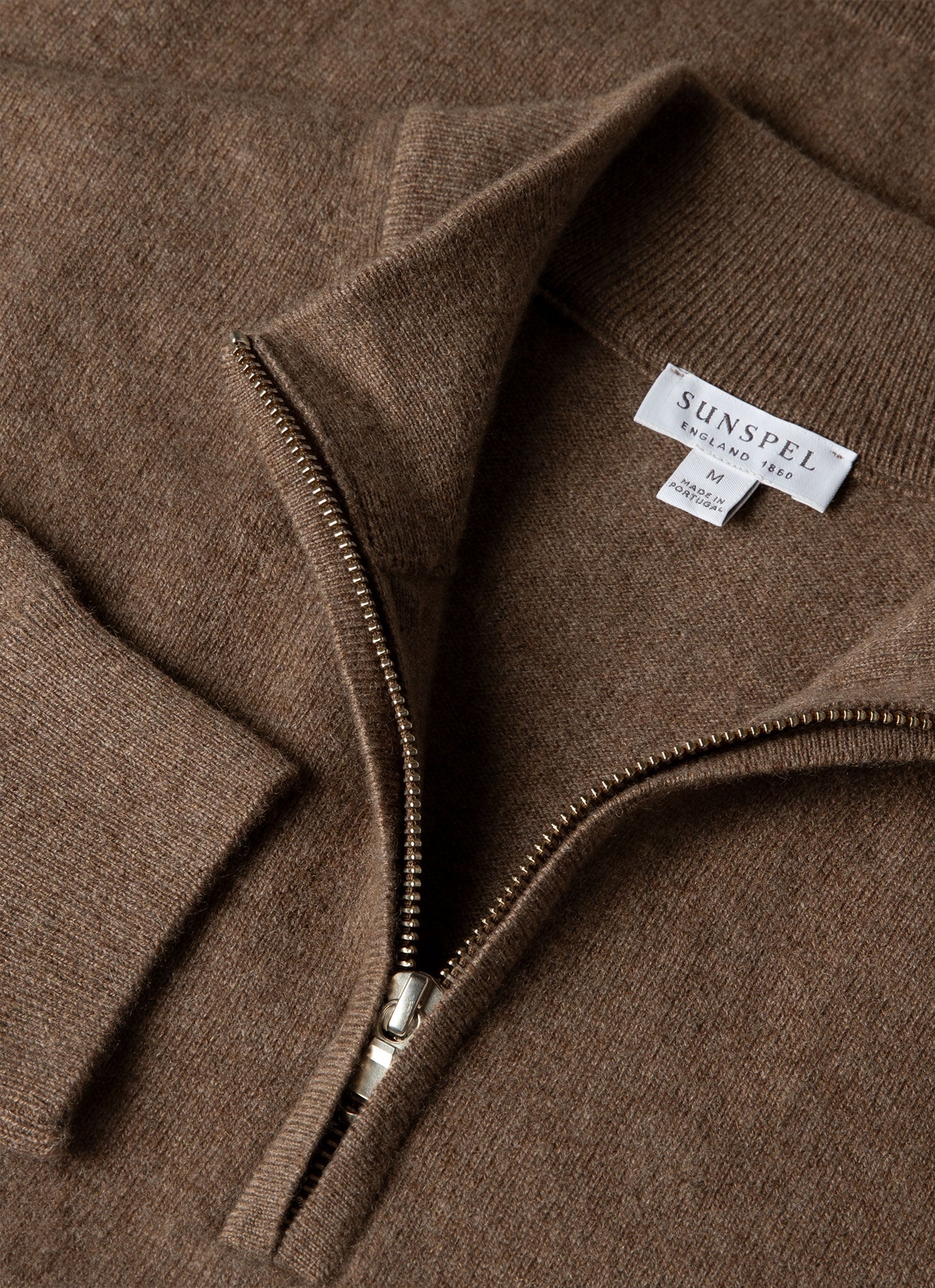 Men's Cashmere Half Zip Jumper in Taupe