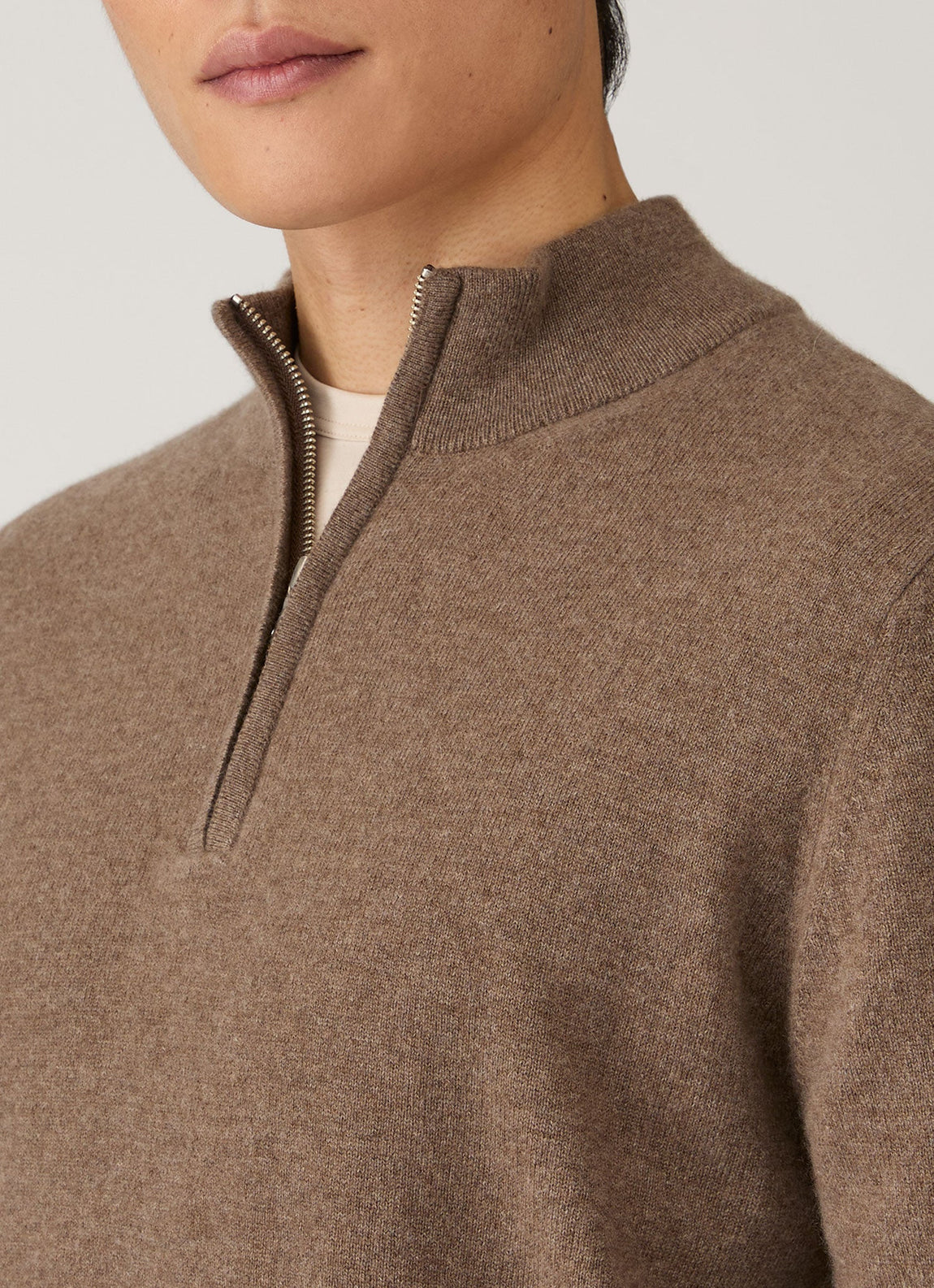 Men's Cashmere Half Zip Jumper in Taupe
