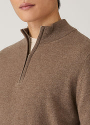 Men's Cashmere Half Zip Jumper in Taupe