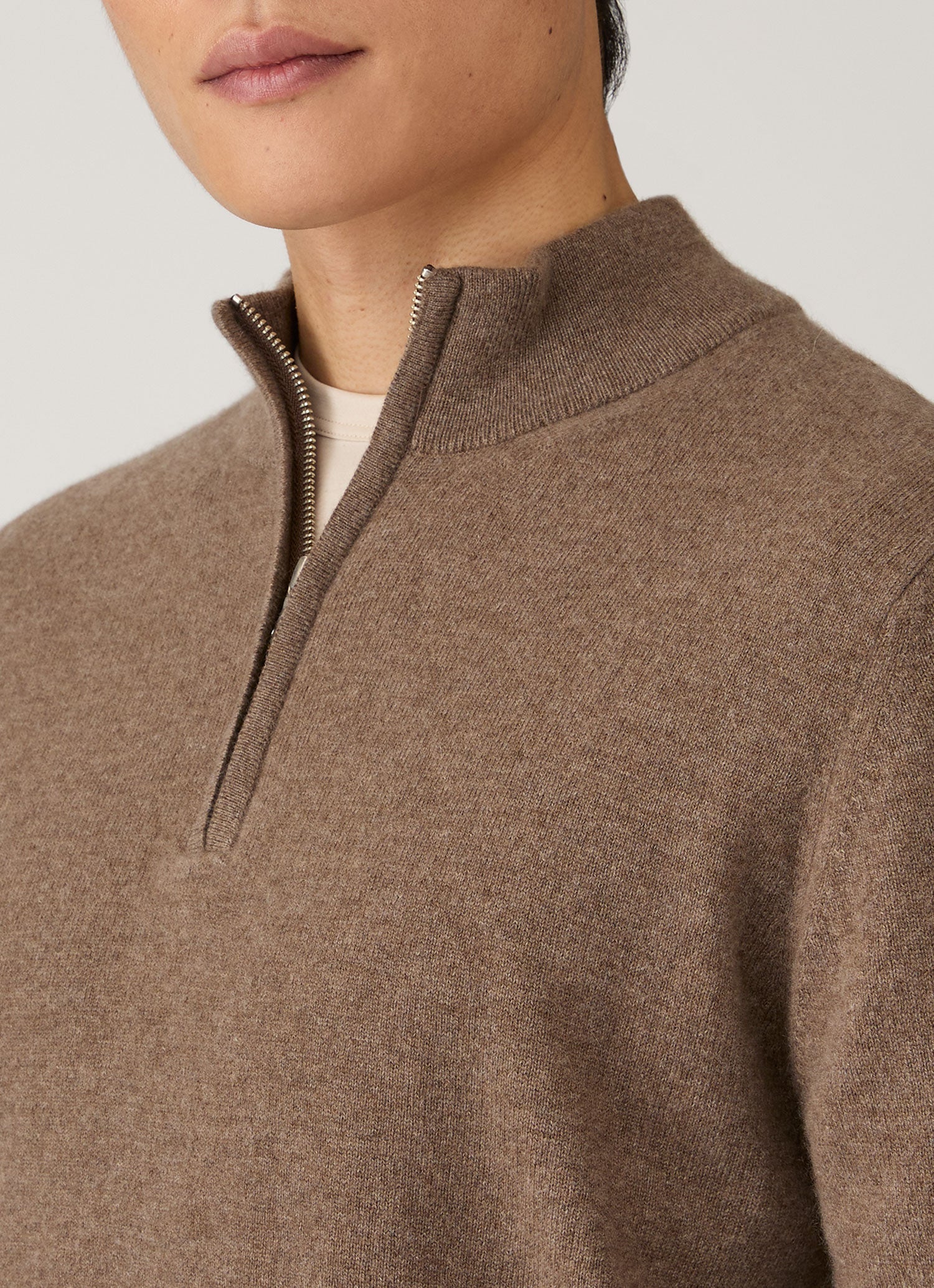 Men's Cashmere Half Zip Jumper in Taupe