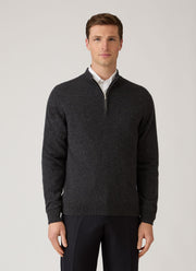 Men's Cashmere Half Zip Jumper in Charcoal Melange