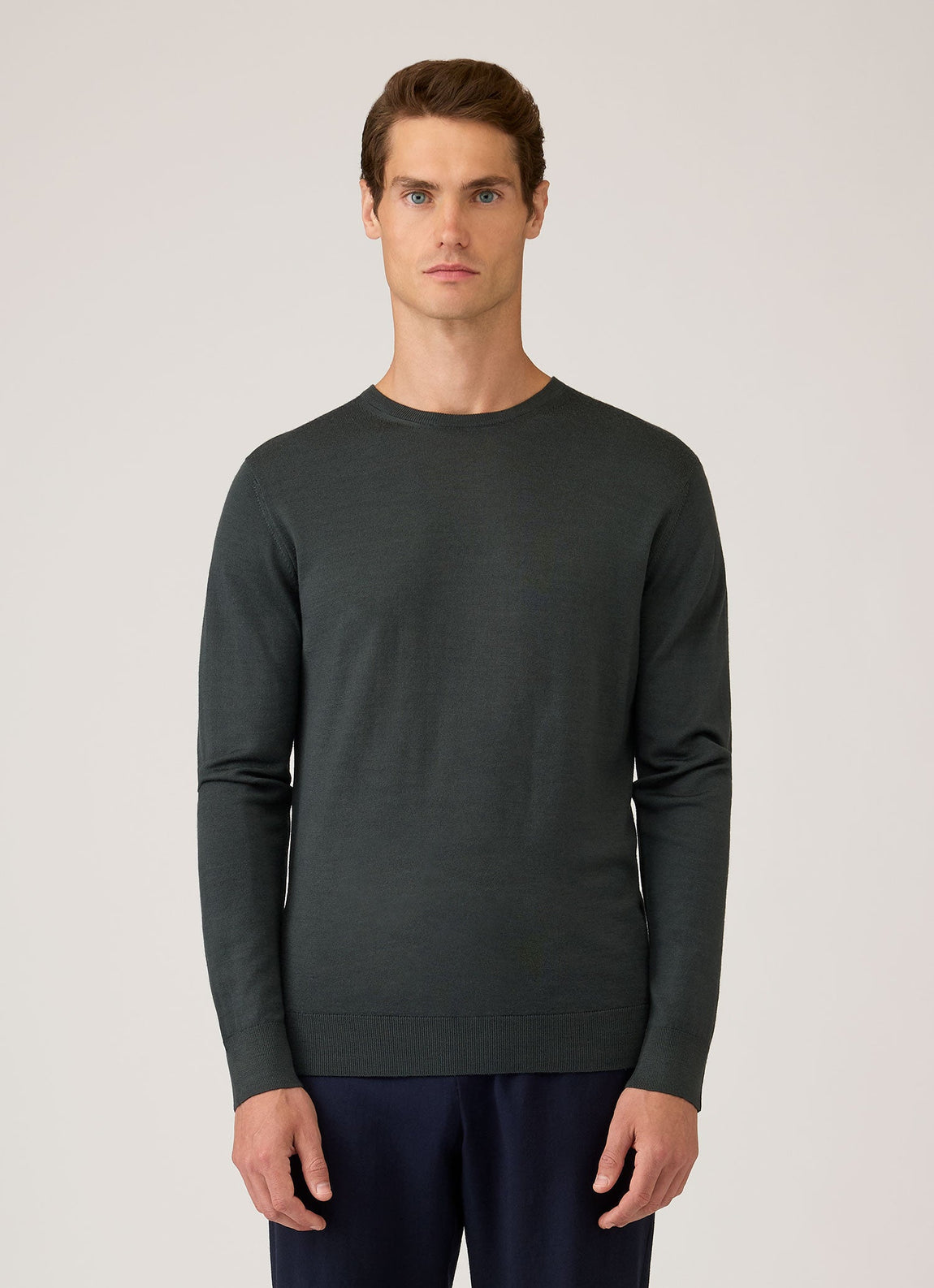 Men's Extra-Fine Merino Crew Neck Jumper in Slate Green