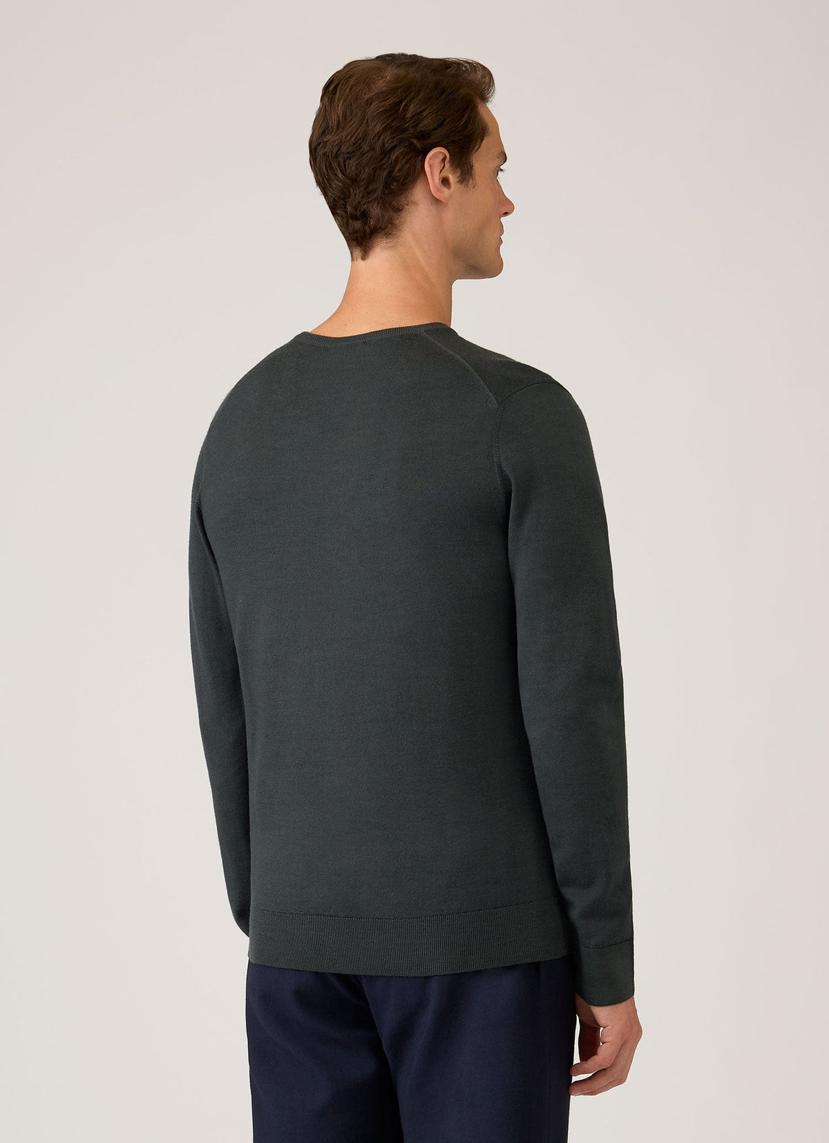 Men's Extra-Fine Merino Crew Neck Jumper in Slate Green