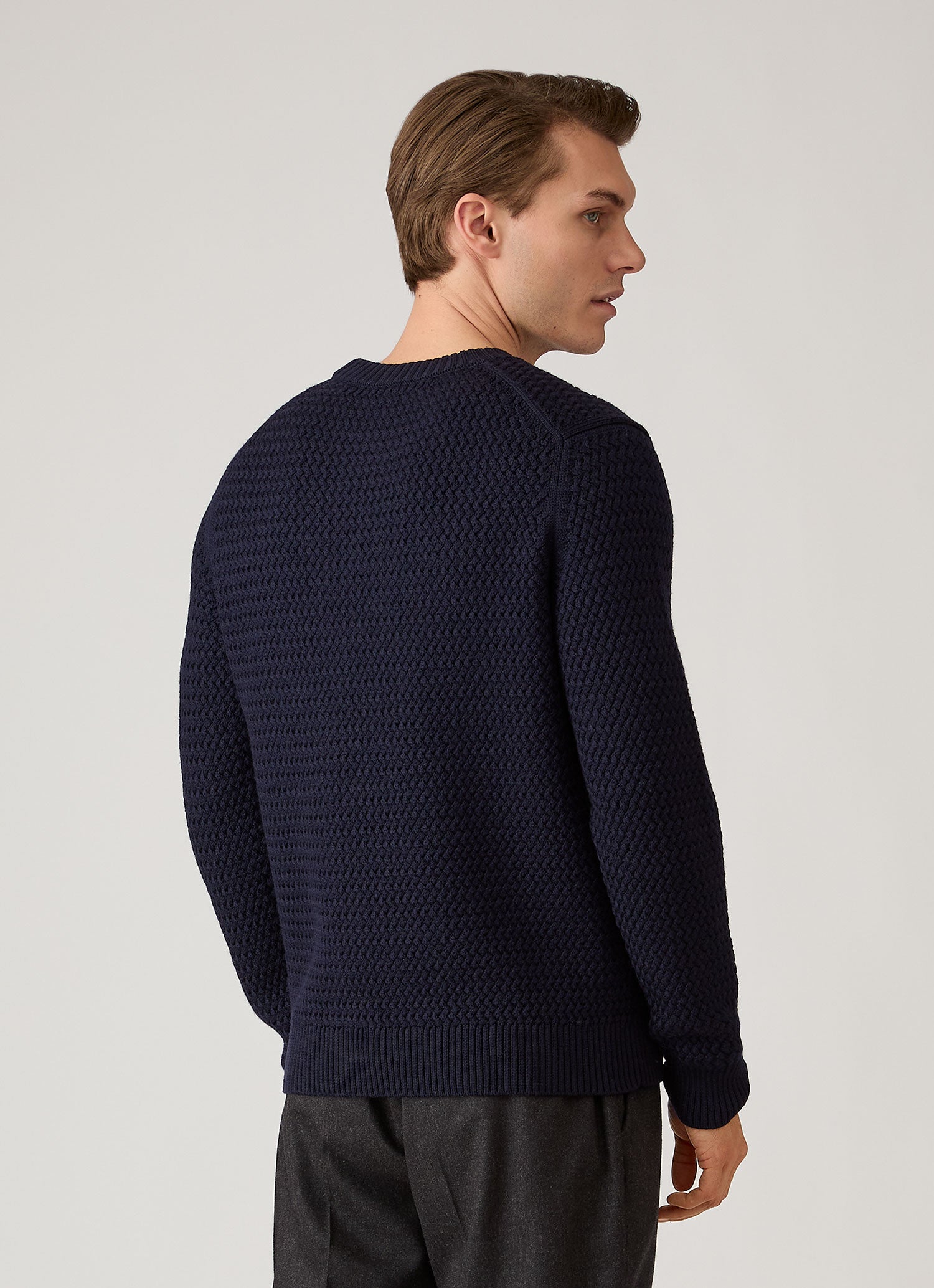 Men's Merino Wool Basketweave Jumper in Navy