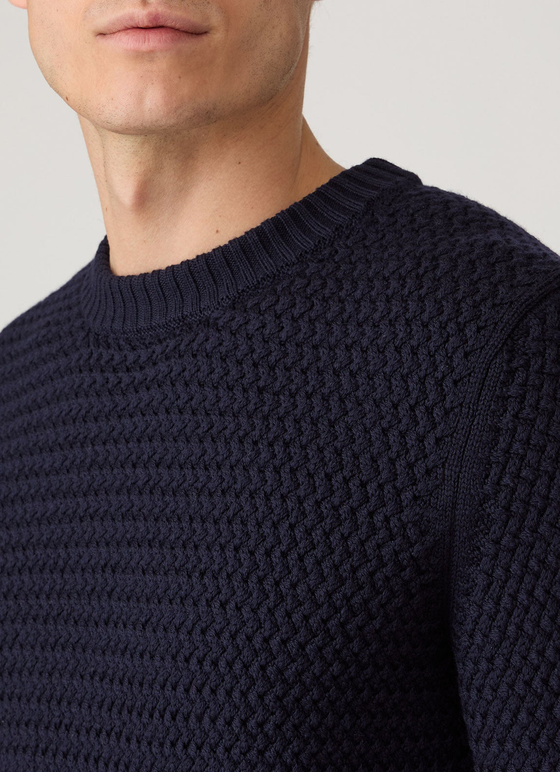 Men's Merino Wool Basketweave Jumper in Navy