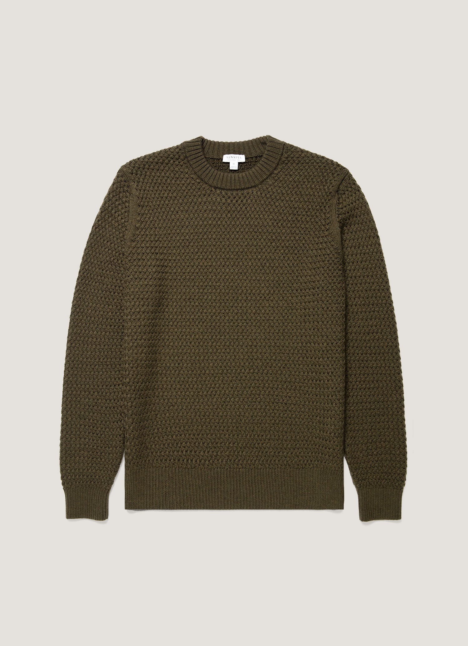 Men's Merino Wool Basketweave Jumper in Loden Green