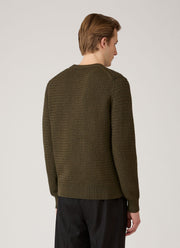 Men's Merino Wool Basketweave Jumper in Loden Green
