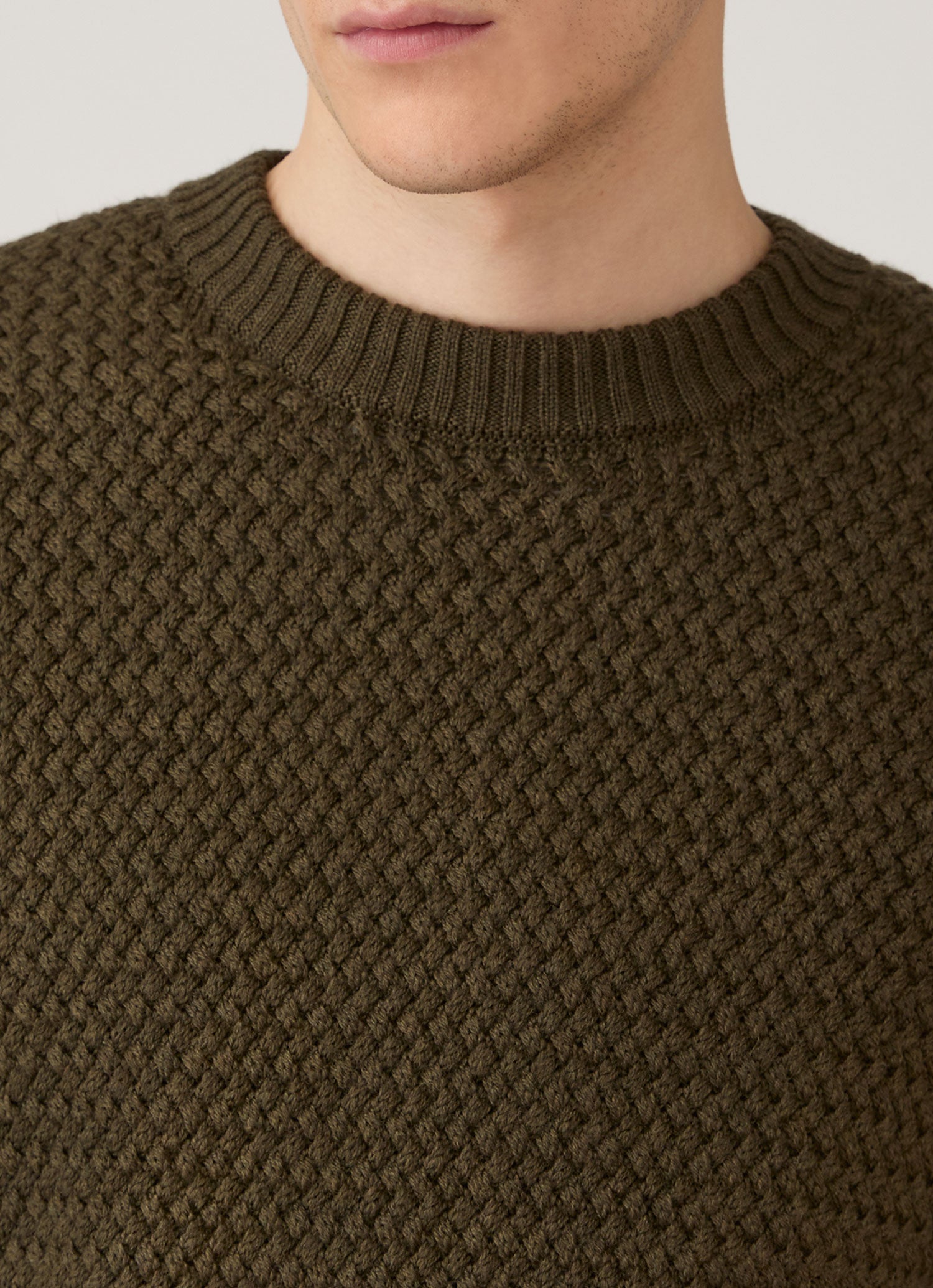 Men's Merino Wool Basketweave Jumper in Loden Green
