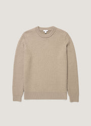 Men's Merino Wool Basketweave Jumper in Stone