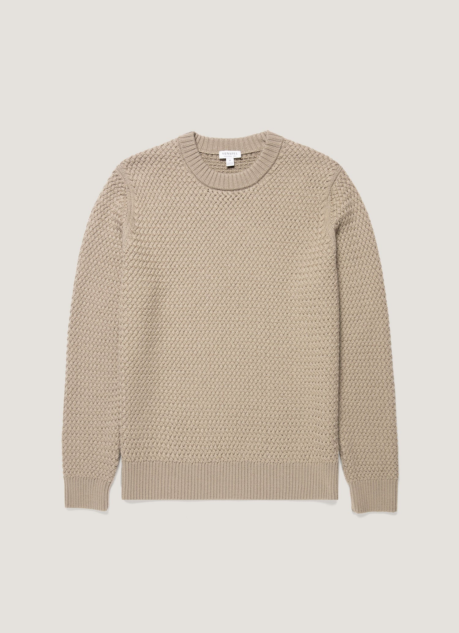 Men's Merino Wool Basketweave Jumper in Stone